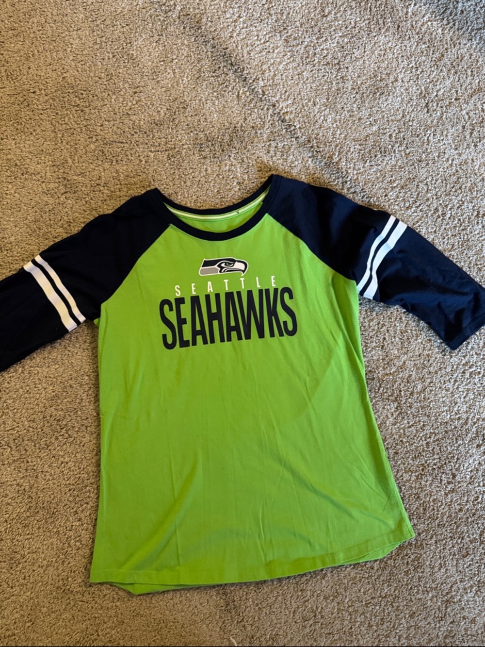 Seattle Seahawks Women's Long Sleeve Tee in Lime/ Navy